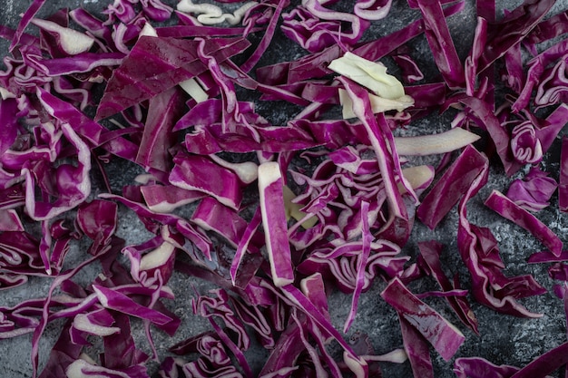 Pile of chopped purple fresh cabbage. 