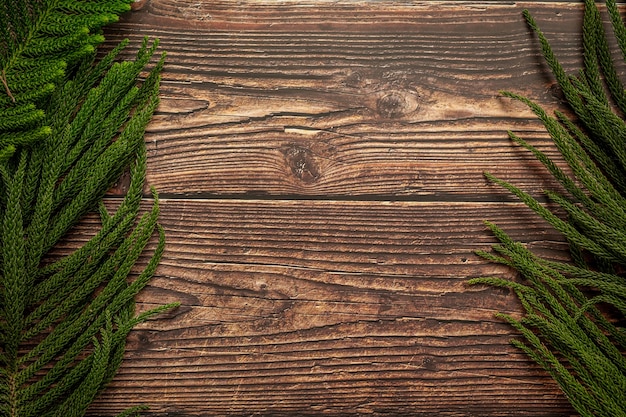 Pine leaves put on wooden background