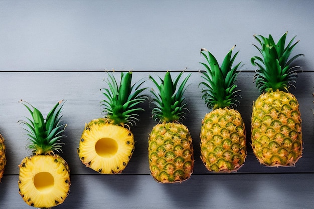 Free photo pineapples on a table with a black background