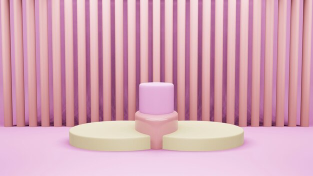 Pink Abstract geometry shape background yellow and pink podium minimalist mock up scene for cosmetic or another product 3d rendering