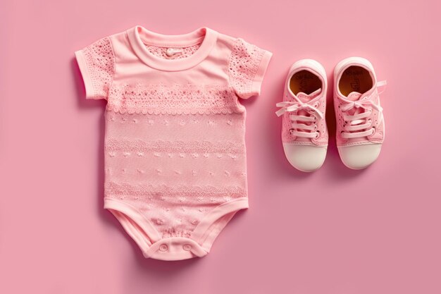 Pink baby onesie on pink background