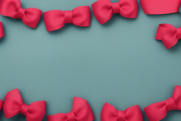 Free photo pink bows on a blue background