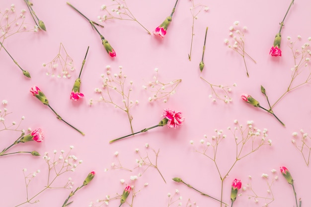 Free Photo pink flowers with plant branches on table