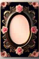 Free photo a pink frame with pink flowers on it is a gold frame with a black background.