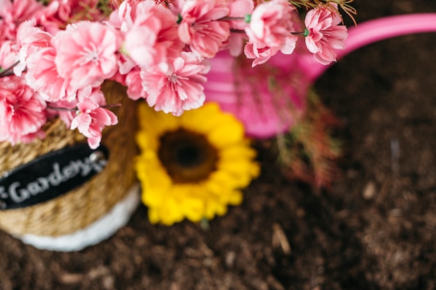 Free photo pink gardening composition