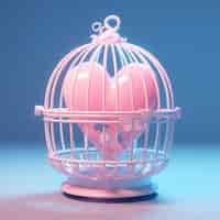 Free photo pink heart in cage in studio