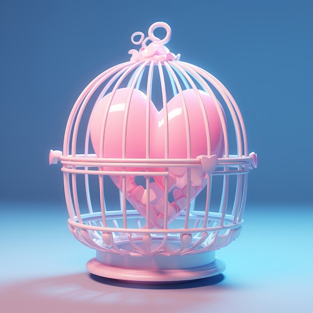 Free Photo pink heart in cage in studio