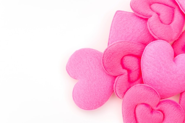 Pink Heart pillow on white background .