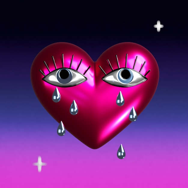 Free photo pink heart with metallic reflective effect