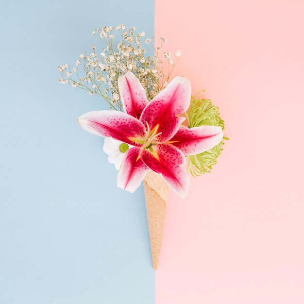 Pink lily flowers in bouquet