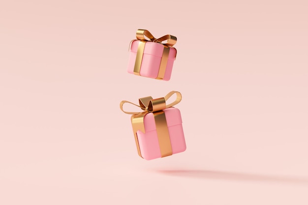 Free Photo pink minimal gift box with gold ribbon valentine love concept on pastel pink background 3d rendering