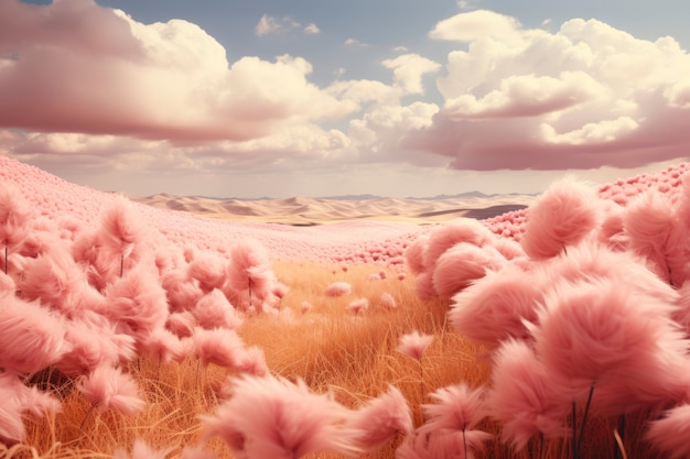 Free photo pink nature landscape with vegetation