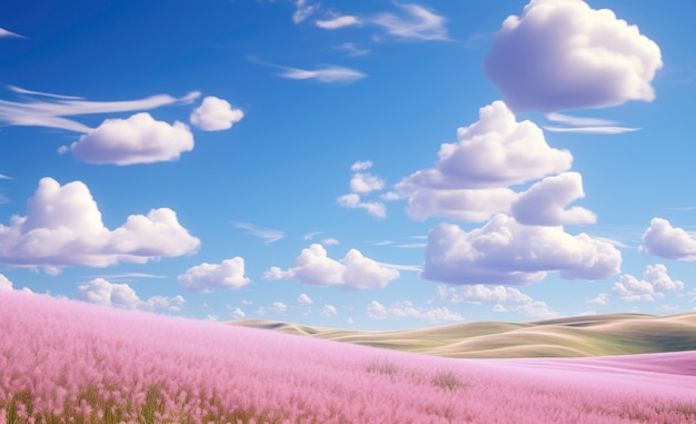 Pink nature landscape with vegetation