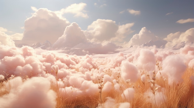 Pink nature landscape with vegetation