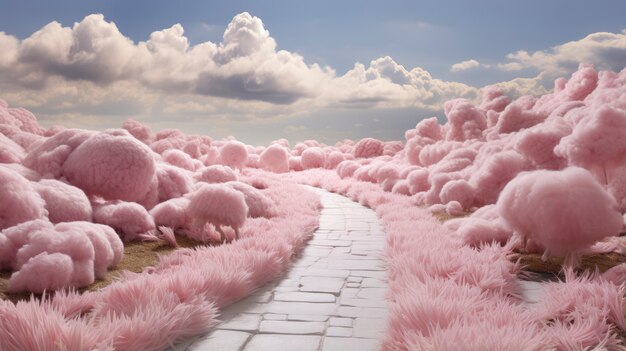 Pink nature landscape with vegetation