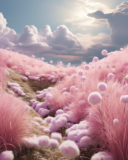 Free Photo pink nature landscape with vegetation