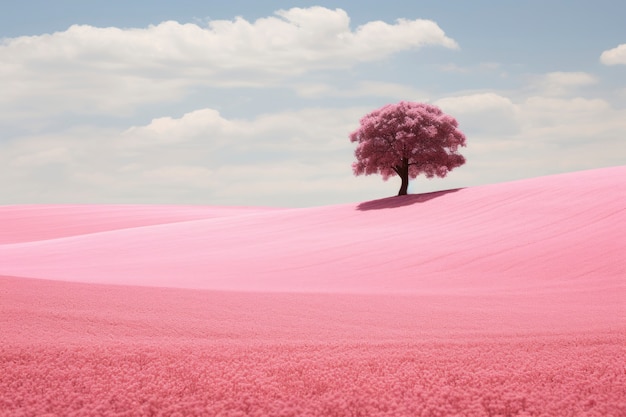 Free photo pink nature landscape with view of tree and field