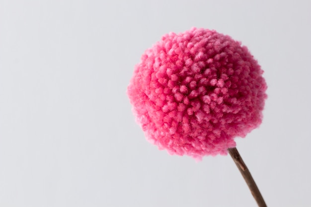 Pink pom pom with stick and white background