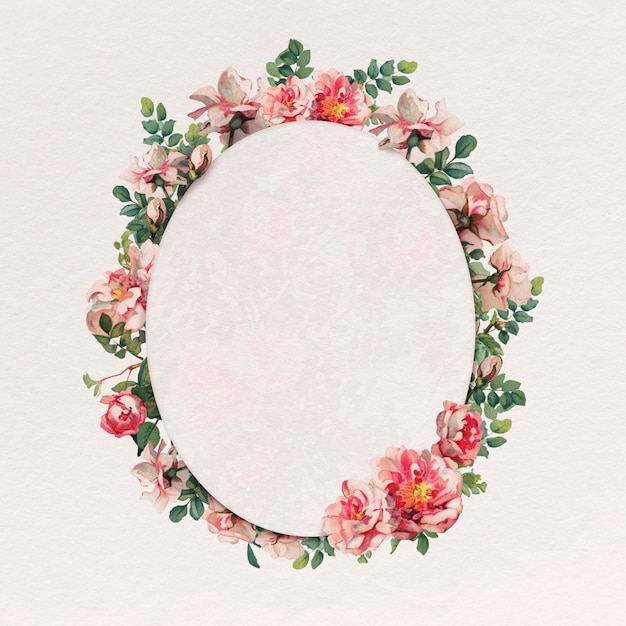 Pink rose frame floral oval badge