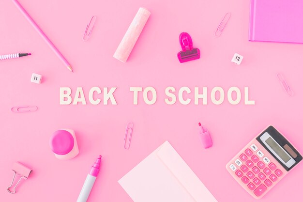 Pink stationery around back to school writing