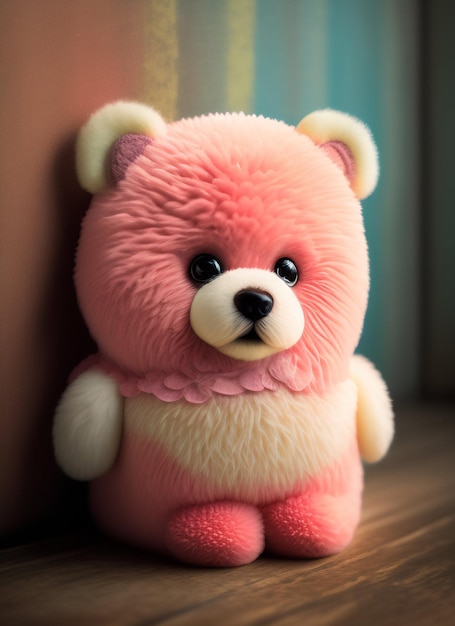 Free photo a pink stuffed animal with a pink bow on its neck