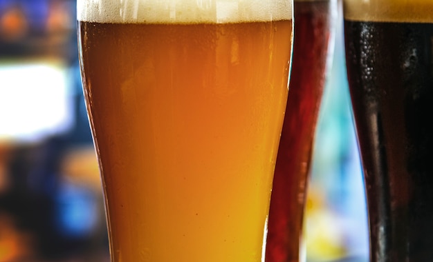 Pints of draught beer macro photography