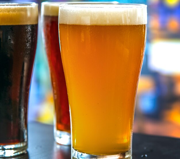 Pints of draught beer macro photography