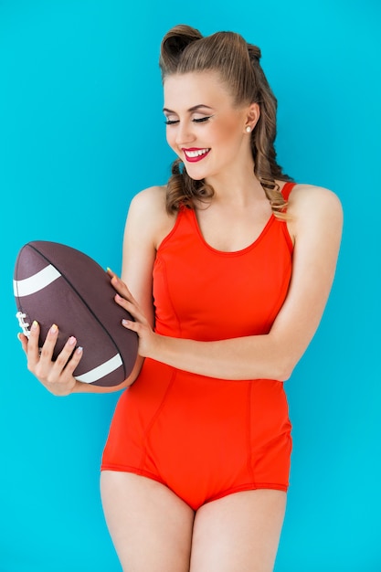 Free photo pinup woman in red swimsuit