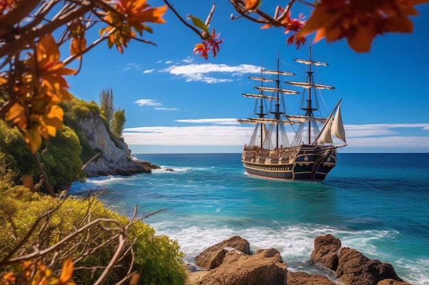 Free Photo pirate ship sailing on the sea