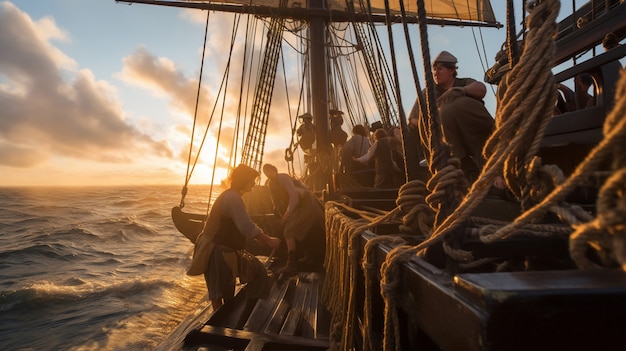 Free Photo pirate ship sailing on the sea