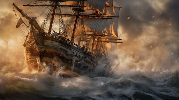 Free Photo pirate ship sailing on the sea