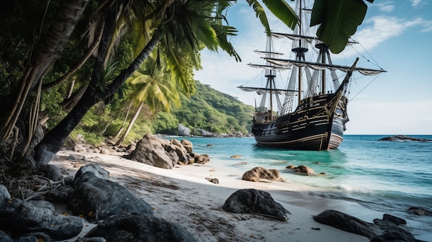 Free photo pirate ship sailing on the sea