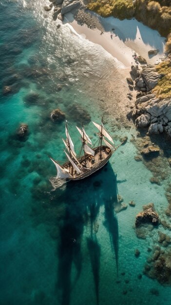 Pirate ship sailing on the sea