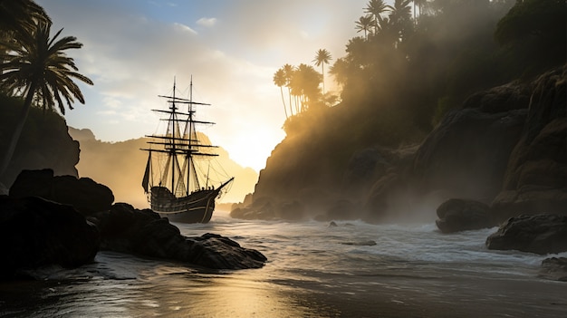 Free Photo pirate ship sailing on the sea