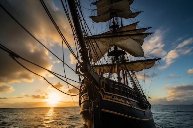 Free photo pirate ship sailing on the sea