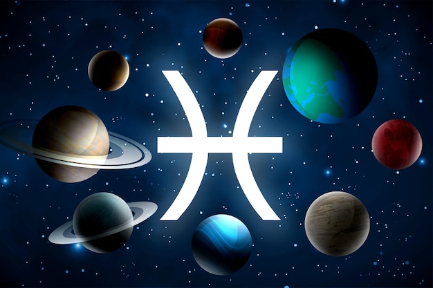 Pisces sign and planets astrology concept