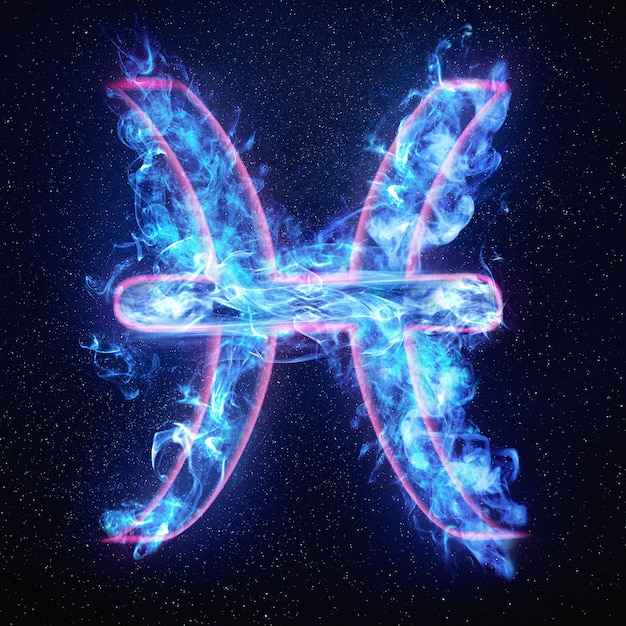 Free photo pisces sign with blue flame and stars