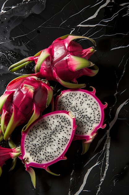 Free photo pitahaya or dragon fruit still life in cinematic dark style