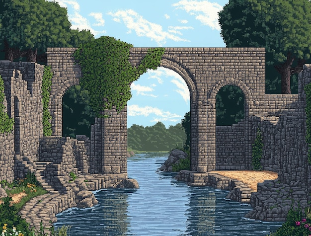 Free photo pixel art river landscape illustration