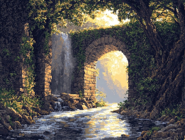 Free Photo pixel art river landscape illustration