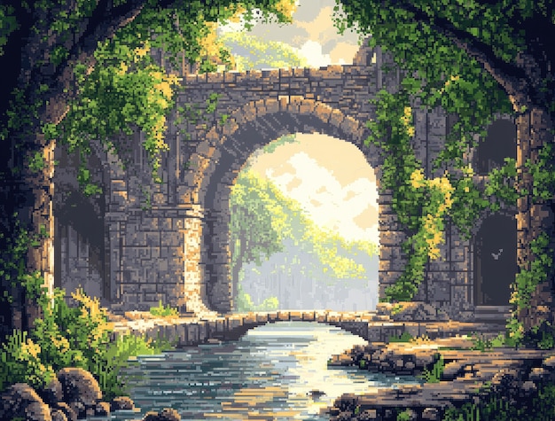 Free Photo pixel art river landscape illustration