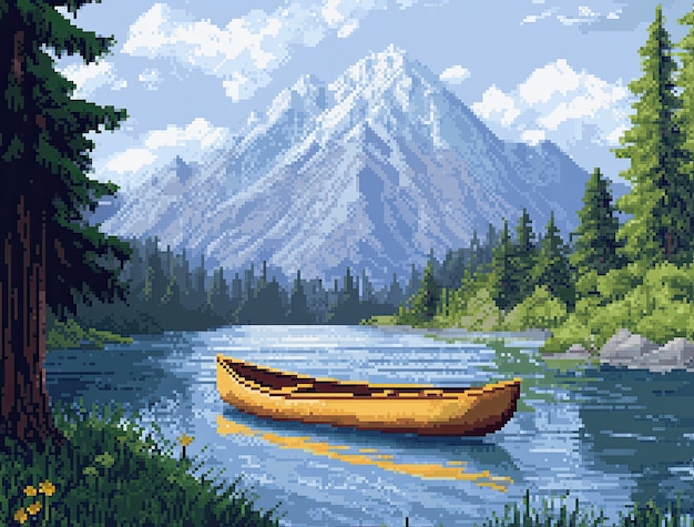 Free Photo pixel art river landscape illustration