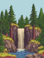 Free photo pixel art river landscape illustration