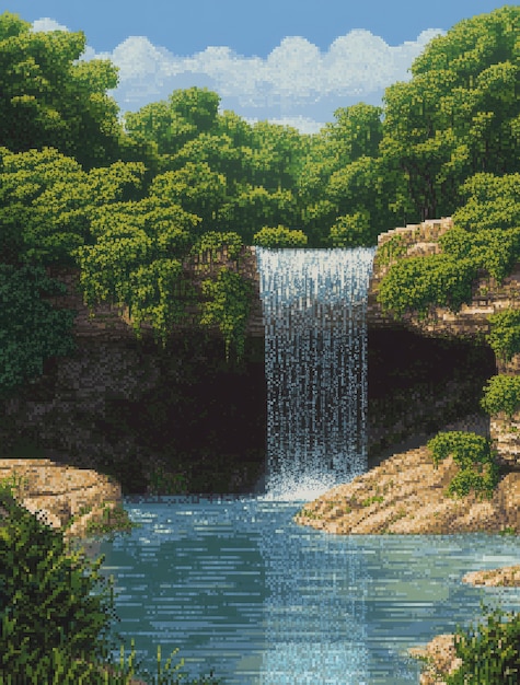 Free photo pixel art river landscape illustration