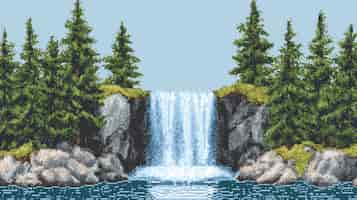 Free photo pixel art river landscape illustration