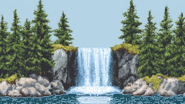 Free Photo pixel art river landscape illustration