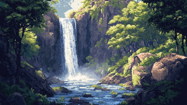 Free Photo pixel art river landscape illustration