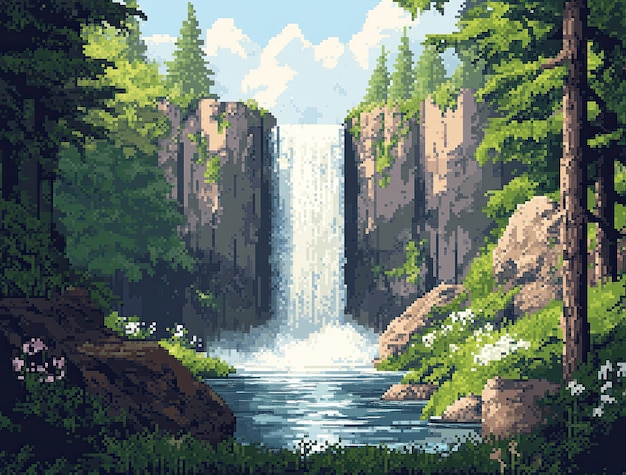 Free Photo pixel art river landscape illustration