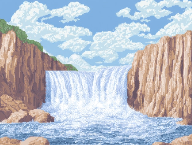 Free Photo pixel art river landscape illustration