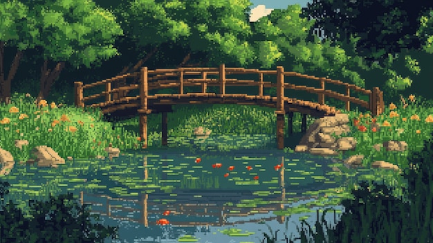 Free photo pixel art river landscape illustration